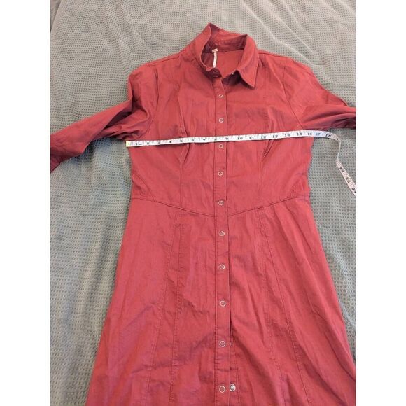 $128 Free People Thea Mini Button Up Dress In Blush Red Size XS - Picture 6 of 6